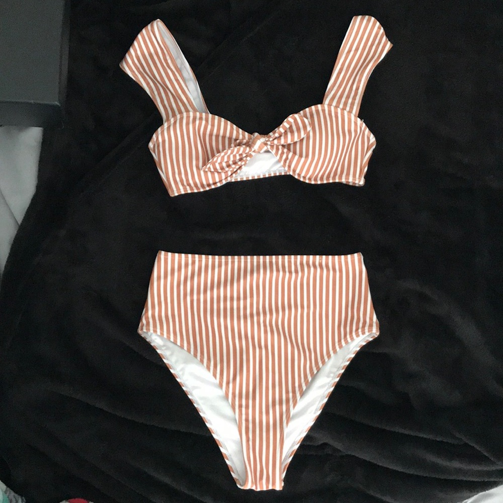 Stripe High-Waisted Bikini Set
